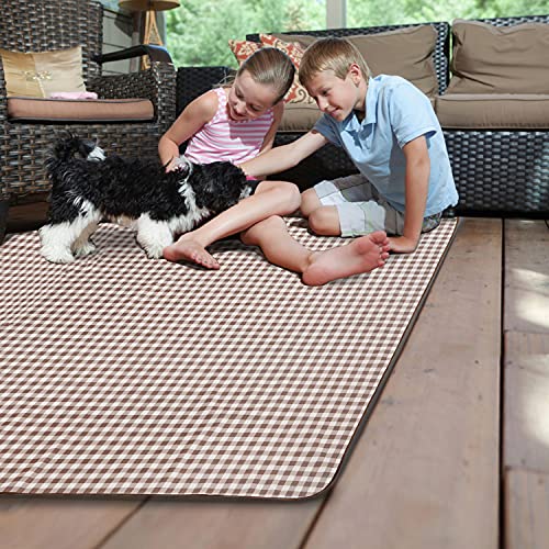 Beach Blanket Extra Large Picnic Blanket Sand Free Waterproof Outdoor Indoor Blanket Lightweight Easy Fold Handy Mat Portable Beach Mat for Camping Hiking Travel Park Grass - color: Brown Grid