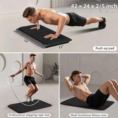 Foldable Exercise Pad Extra Thick 1.2" x 14" x 24" - color: Black+Gray