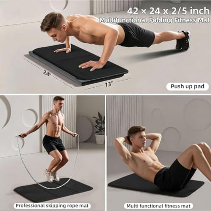 Foldable Exercise Pad Extra Thick 1.2" x 14" x 24" - color: Black+Gray