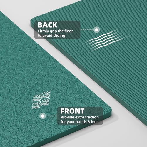 ILILI Exercise Mat 72''x25''×0.3''(8MM) | Compact Eco Friendly TPE Yoga Mat for Pilates & Fitness, Tear Resistant with Carry Strap for Home Gym Studio Stretching - color: peacock green
