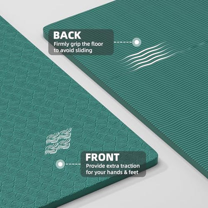 ILILI Exercise Mat 72''x25''×0.3''(8MM) | Compact Eco Friendly TPE Yoga Mat for Pilates & Fitness, Tear Resistant with Carry Strap for Home Gym Studio Stretching - color: peacock green