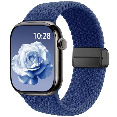 Braided Stretchy Magnetic Band Compatible with Apple Watch Bands Women Men - color: Atlantic Blue, size: 44mm/45mm/46mm/49mm/(42mm-series 3 2 1)