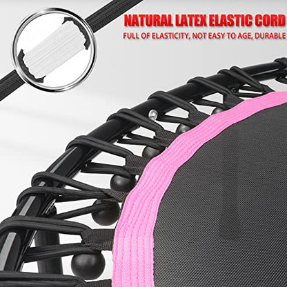 Newan 40"-48" Silent Mini Trampoline Fitness Trampoline Bungee Rebounder Jumping Cardio Trainer Workout for Adults-Max Limit 330lbs - color: 48" Round Pink (NO Handle)
