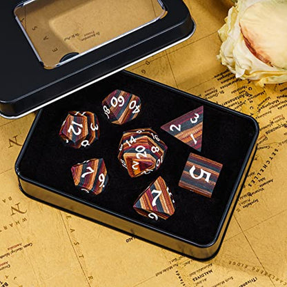 Wooden DND Dice Set Wood Polyhedral Dice Set D&D for Tabletop Games - color: Yellow Striped