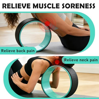 NGT Yoga Wheel 13 inch Yoga Wheel for Back Pain Strongest and Most Comfortable Dharma Yoga Prop Wheel with Free Yoga Bands - color: black-green