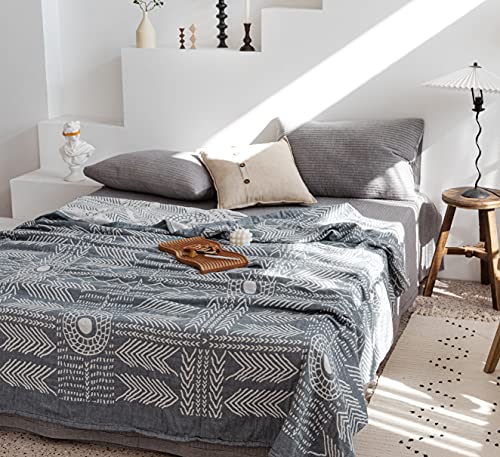 MEJU Indian Boho Muslin Lightweight Summer Blanket for Bed Sofa Couch, 100% Combed Cotton 3 Layer Soft Warm Quick Dry Throw Blanket Bed Coverlet Sheet (Boho, Twin 60 in X 80 in - color: Boho, size: Twin 60 in x 80 in