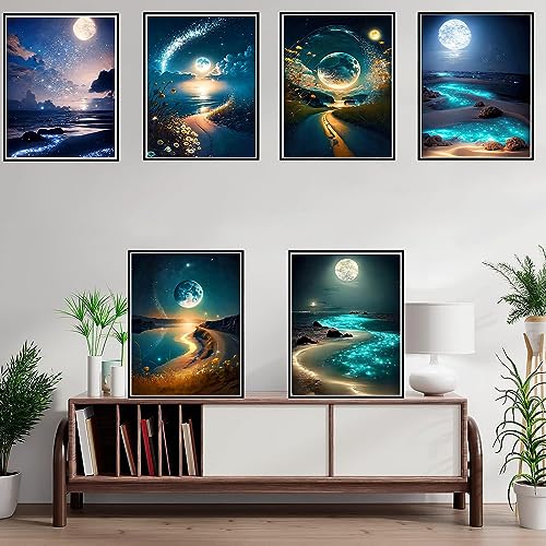 DOTZSO 6 Pack Diamond Painting Adult 5D Diamond Painting Kit DIY Full Diamond Art kit with Crystal Art and Craft for Beginners 12x16 Inches (Moon Lake) - color: AB Moon Lake