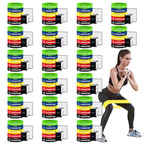 KANGFITER 100 PCS Bulk Resistance Bands Latex for Gym Members Students Gift | 5 Pieces Each Set with Storage Bag and Manual, Fitness Bands for Outdoor Home Gym Yoga Pilates - color: Colorful 100PCS