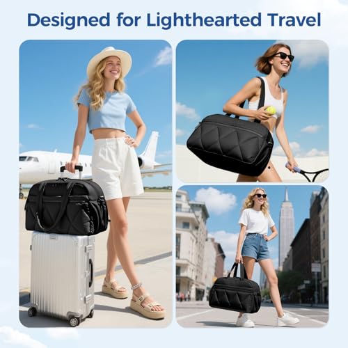 Women's Duffle Gym Bag, Carry-On Shoe Compartment for Weekender Overnight - color: Black, size: Large