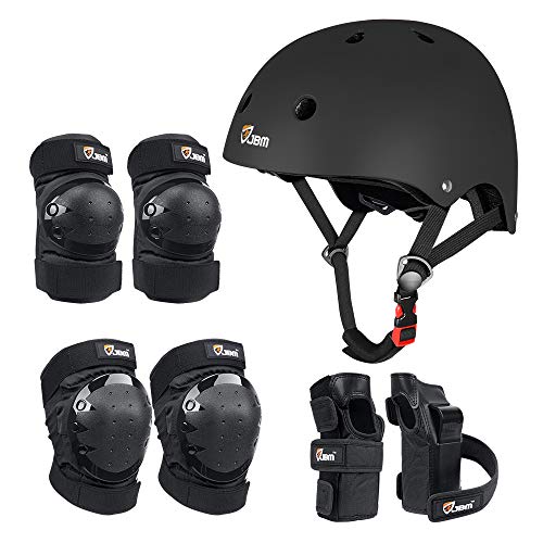 JBM Adult & Kid Skating Protective Gear Set for Beginner to Advanced, Skateboard Helmet Knee and Elbow Pads with Wrist Guards for Inline Roller Skating, Scooter, Skateboarding - color: Black, size: Large (14+ years)