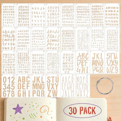 30 Pcs Letter Stencils for Painting, 4x7 Inch Number Symbol Craft Stencils | Reusable, Flexible Plastic Drawing Templates, Spray Paint Stencils for Graffiti, Journaling, Scrapbook Greeting Card Making - color: Letter and Number