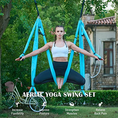 ZELUS Aerial Yoga Swing Sling Strong Yoga Hammock Kit Set Trapeze Inversion Equipment Include 2 Extensions Straps and Ceiling Mounting Kit - color: Blue