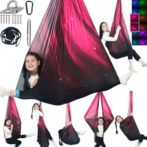 Sensory Swing for Kids Holds 300lbs Therapy Cuddle Hammock Chair | Soft breathable skin-friendly fabric, indoor & outdoor usable, calming sensory support for kids with Autism, ADHD and SPD - color: Space Pink