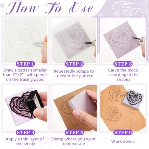 Frienda 24 Pcs 2" x 2" Rubber Carving Block Printmaking Stamp, Light Purple | Easy to Carve, for Printmaking, Stamp Making, DIY Crafting, Scrapbook, Painting, Soft Linoleum for Beginners, Professionals - color: Light Purple