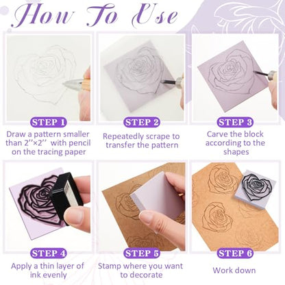 Frienda 24 Pcs 2" x 2" Rubber Carving Block Printmaking Stamp, Light Purple | Easy to Carve, for Printmaking, Stamp Making, DIY Crafting, Scrapbook, Painting, Soft Linoleum for Beginners, Professionals - color: Light Purple