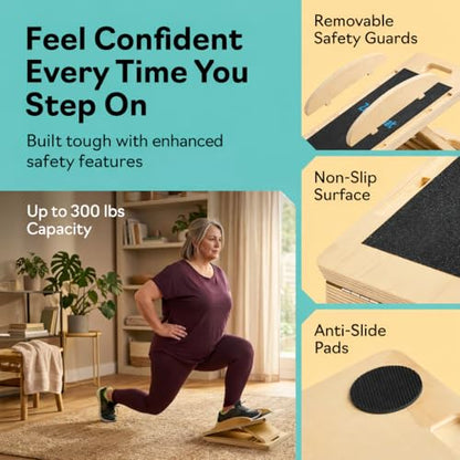 Slant Boards for Exercise, Wooden Slant Board, Calf Stretch Board with 7 Incline Angles, Velour Board, Balance Board & Calf Stretcher, Portable Incline Board for Physical Therapy, Ankle Mobility, Heel & Knees - color: Natural