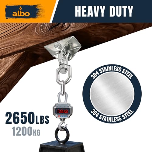 Albo Heavy Duty Swing Hangers 2 Pack, 2650 LBS, 360° Swivel Ceiling Mount Kit with Locking Carabiners – Indoor Outdoor Hardware for Hammock Chair, Porch Swing, TRX & Boxing Bag - color: Silver, size: 2 Pieces