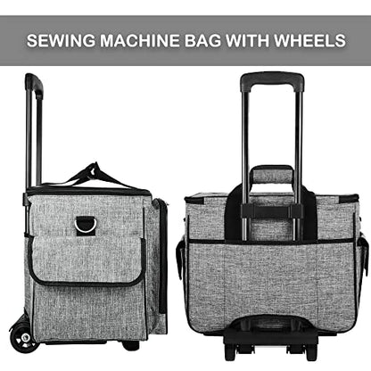 CAB55 Rolling Sewing Machine Case, Detachable Rolling Sewing Machine Carrying Case on Wheels, Trolley Tote Bag with Removable Bottom Wooden Board for Most Standard Sewing Machine and Accessories - color: Grey
