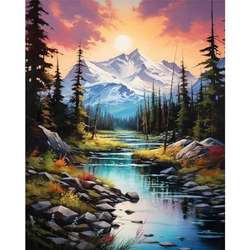 Mountain Paint by Numbers for Adults - Landscape Paint by Number on Canvas | DIY Scenery Oil Painting for Gift Home Wall Decor, Without Frame (16x20 inch) - color: MT12060