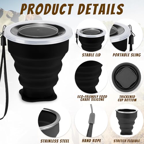 12 Pcs Silicone Collapsible Cup 7.04 oz Folding Camping Travel Collapsible Coffee Cup Portable Reusable Expandable Drinking with Lids for Outdoor Hiking - color: Balck