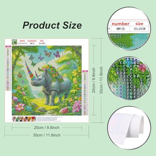 WSLWXSHM Diamond Painting Kits for Adults Rhinoceros and Butterfly, Round Full Drill Diamond Art Kits, 5D DIY Paint with Diamonds Crafts for Home Wall Decoration Gifts 12×12Inch, Animal - color: Rhinoceros
