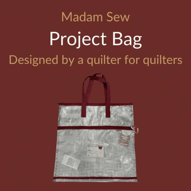 Madam Sew Project Bag - Craft Bag Organizer Tote with Handles, Two Pockets, See-Through Mesh, and Card Slot – Perfect for Quilting, Knitting, Stitching and Embroidery Projects Storage - 16”x16” - color: Light Pink
