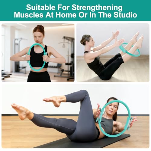 Pilates Ring 15 Inch Magic Circle Ring, Dual Padded Handles Pilates Rings Circle, Adjustable Yoga Ring - color: Green