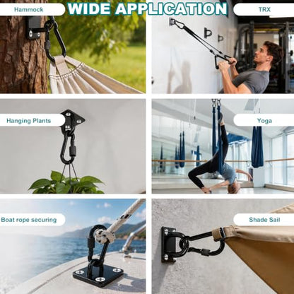 304 Stainless Steel Pad Eye Snap Hooks, 500LBS Heavy Duty Ceiling Hook, M5 | Black Hanging Kit with Locking Carabiner, Pad Plate Hooks for Hammock, Chair Swing, Plant,Sun Shade Sail, Marine Boat, Yoga - color: Black Square, size: M5