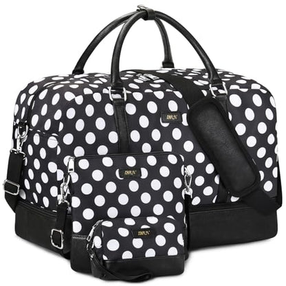 IBFUN Duffel Bag, 21'' Weekender Travel Bag with Shoe Compartment, Waterproof, Overnight Duffel Bag for Women, 3PCS - color: B7-Polka Dot