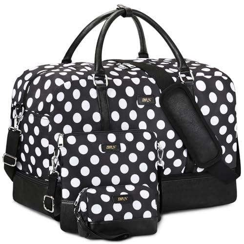 IBFUN Duffel Bag, 21'' Weekender Travel Bag with Shoe Compartment, Waterproof, Overnight Duffel Bag for Women, 3PCS - color: B7-Polka Dot