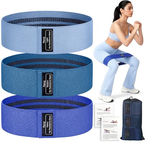 Renoj Resistance Bands for Working Out: 3-Set Professional Exercise Bands for Pilates, Yoga, Home Gym, Booty, Leg Training | Heavy/Medium/Light Fabric Loops for Women Men - color: Navy