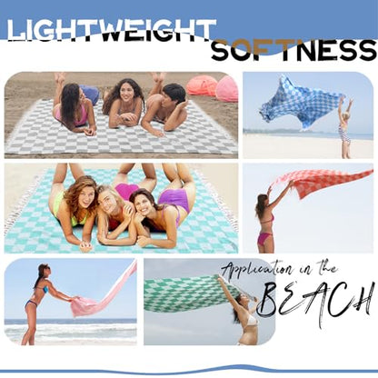 Extra Large Turkish Beach Towel Picnic Mat Throw Blanket Bathroom Quick Dry Essentials Swim Poolside Pool Accessories Swim Must Haves Hot Tub Items Spa Gadgets Adult Women Large Towel Things Stuff - color: Checked Purple, size: Extra Large 50'' x 70''