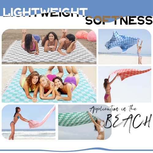 Extra Large Turkish Beach Towel Picnic Mat Throw Blanket Oversized Sandproof Boho Woven Summer Essential Yoga Accessories Park Patio Lawn Garden Grass Ground Play Music Festival Concert Must Have - color: Checked Green, size: Giant Large 82'' x 90''