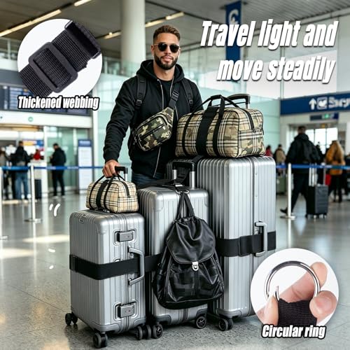 6PCS Luggage Straps for Suitcases, Adjustable Elastic Bungee Strap, Connect Up to 3 Suitcases, Luggage Connector Strap for Extra Bags, Travel Essentials for Carry-On and Backpacks - color: 6PCS Combo Pack Black