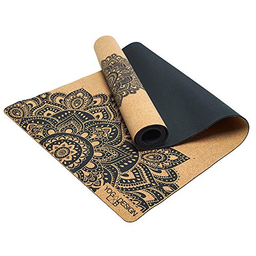 YOGA DESIGN LAB | The Cork Yoga Mat | Eco Luxury | Ideal for Hot Yoga, Power, Bikram, Ashtanga, Sweaty Workouts | Studio Quality | Includes Carrying Strap! - color: Mandala Black, size: 3.5mm