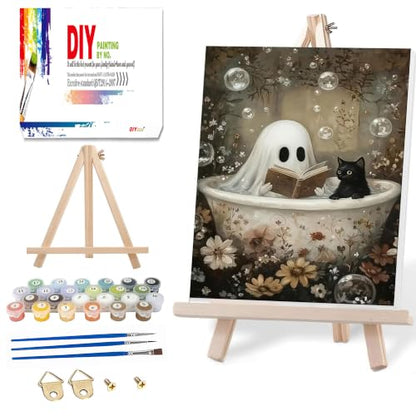Ausanrl Halloween Paint by Numbers with Frame Wooden Easel - Paint by Number Adult, Halloween Frame Paint by Numbers,Gifts and Home Wall Decor 12x16inch - color: Halloween