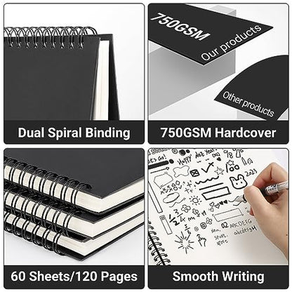 EUSOAR Blank Spiral Notebook, A4 3 Packs 8.5"x 11" Hardcover Blank Kraft Sketch Notebook Bulk，College Wirebound Memo Notepads Diary Planner Notebook Journal with Unlined Paper 120pages/60sheets - color: Black, size: A4-3 Packs