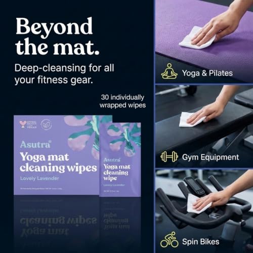 ASUTRA Yoga Mat Wipes (Lovely Lavender), Individually (1 Box = 30 Wipes) - size: 1 Box (Pack of 30)