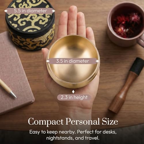 Silent Mind Tibetan Singing Bowl Set – Easy to Play & Beginner Friendly Meditation Bowl with Cushion, Mallet & Case | Stress Relief & Mindfulness | Gift-Ready - color: Plain Textured, size: With Case