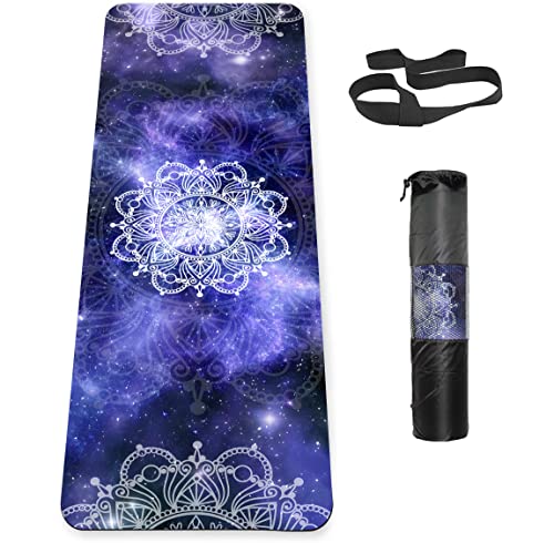 Non Slip Yoga Mat TPE Workout Mat for Men Women, Thick Workout Mat with Carrying Strap, Fitness Mats for Exercise, Yoga, Fitness, Pilates, Floor Workouts (72" x 24" x 6mm) - color: Flower A