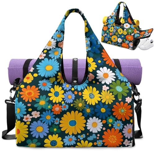 Yoga Mat Bag for Men Women Canvas Yoga Mat Carrier Take In Out Mat Easily for Beach Swim Bags Pool Sports Gym - color: Cute Daisy