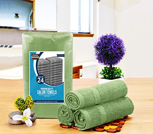 Utopia Towels Salon Towels, Pack of 24, 16x27 in, 100% Cotton, Sage Green - color: Sage Green, size: 24 Pack
