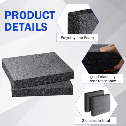 2 Pcs Polyurethane Foam Sheet 12 x 10 x 2.125 inch High Density Foam Board Insert Cuttable Packing Foam for Cases, Packing Foam Pads for Toolbox Camera Storage and Crafts (Black)