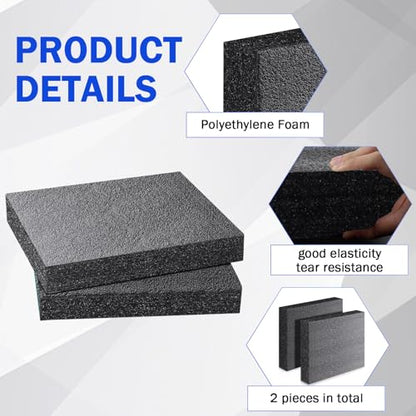 2 Pcs Polyurethane Foam Sheet 12 x 10 x 2.125 inch High Density Foam Board Insert Cuttable Packing Foam for Cases, Packing Foam Pads for Toolbox Camera Storage and Crafts (Black)