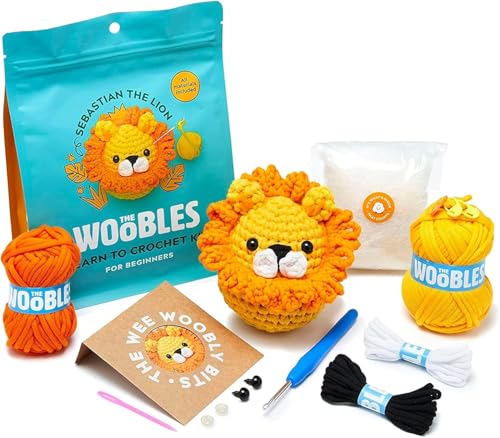 The Woobles Crochet Kit for Beginners (Sebastian the Lion) | As seen on Shark Tank, Kit includes: Easy Peasy Yarn, pre-started piece, hook, safety eyes, stuffing, video tutorials - color: Sebastian The Lion