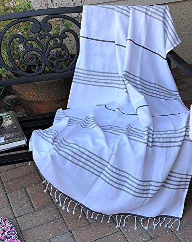 Prewashed, Soft, Original Turkish Peshtemal Towels Pestemal Towel Thin Camping Bath Sauna Beach Gym Pool Blanket Fouta Towels 100% Cotton Grey - color: Grey Turquoise