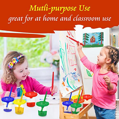 Kids Painting Set, Bulk Washable Paint for Toddlers & Cups Gift Bundle | Bulk Tempera Paint 6 Colors, 16 oz Ea, 6 No Spill Paint Cups, 6 Paintbrushes, Great Non-Toxic, Mess-Free Classroom Supplies
