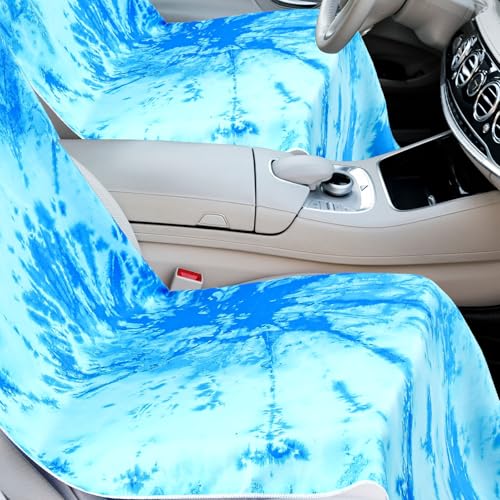 Hahafelt 2 Pack Car Seat Towel Cover with Storage Bag, Blue Tie Dye | 63 x 32 in Car Towel Seat Cover Non Slip Waterproof, Gym Workout Swimming Running, Machine Washable Sweat Absorbent Protector - style: Blue Tie Dye