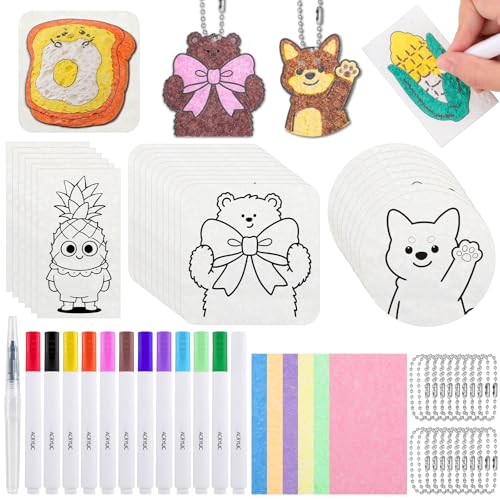 Prudiut Foam Te×ture Painting Kit, 63 Pieces, 3D Puffy Art Craft Set | 30 Foam Sheets, 12 Markers, Water Pen, 20 Chains; Water-Activated 3D Effect; Diy Crafts, Gifts, Classroom Use