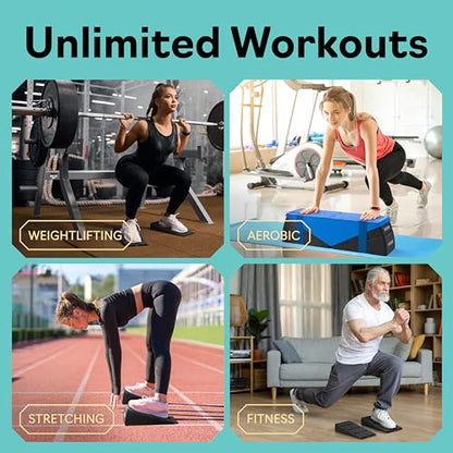 Squat Wedge Block Set of 3/5 - 960 LBS Capacity - Slant Board for Calf Stretching with 5 Stackable Angles - Calf Stretcher Slant Board - Workout Equipment - EPP Material for Exercise Equipment & Physical Therapy - color: Blue&Blue